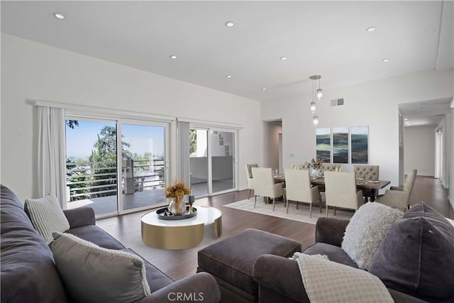 living room with hardwood / wood-style flooring