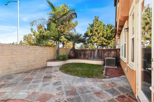 view of yard with a patio area and central air condition unit