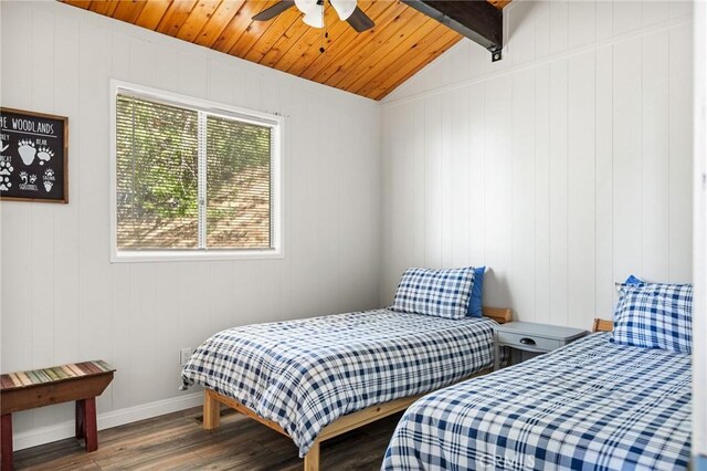 31600 City Creek Rd, Running Springs, CA 92382 - bedroom featuring wood finished floors, wood ceiling, ceiling fan, and baseboards