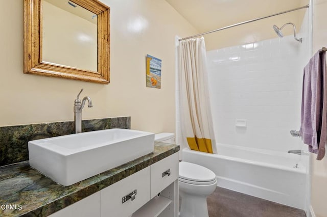 full bathroom with shower / bath combo, vanity, and toilet