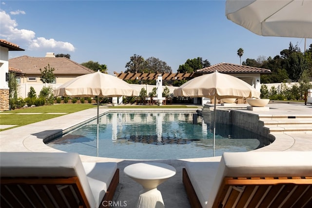 view of pool featuring a patio area