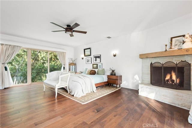 bedroom featuring ceiling fan and wood-type flooring