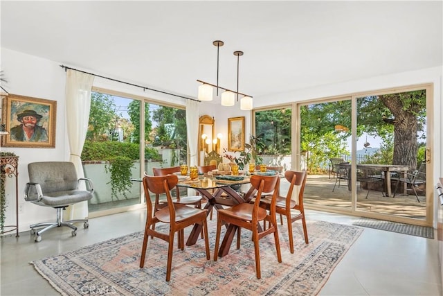 dining space featuring plenty of natural light and concrete flooring