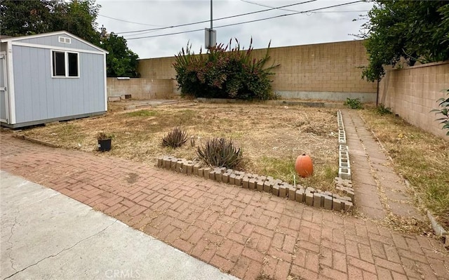 view of yard with a storage unit