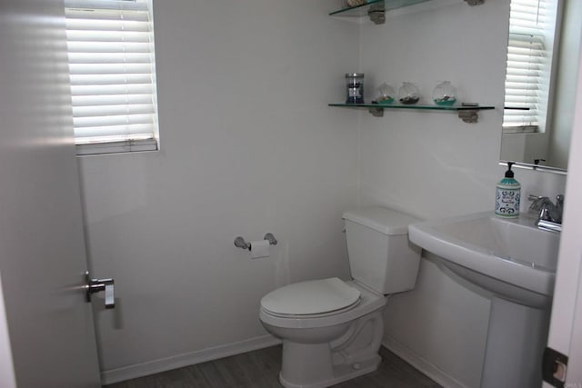 bathroom featuring toilet and wood-type flooring