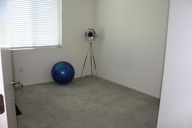 exercise room with light carpet