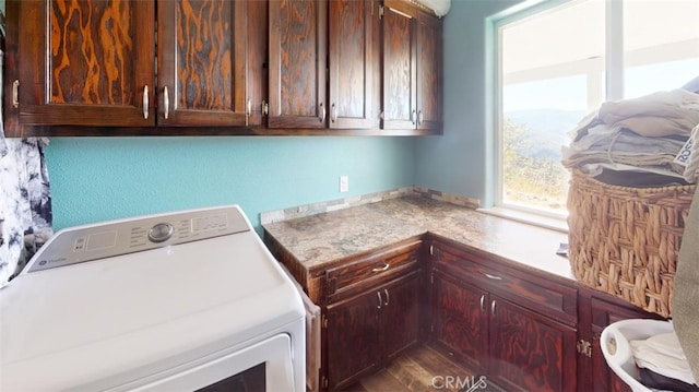 clothes washing area featuring washer / dryer and cabinets