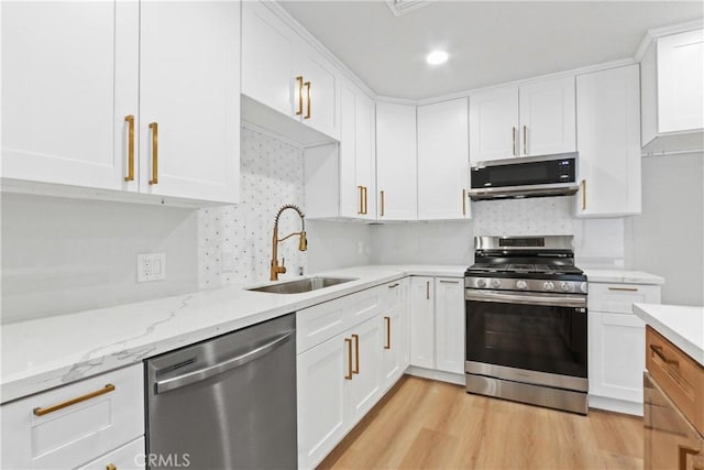 kitchen with sink, stainless steel appliances, and white cabinetry