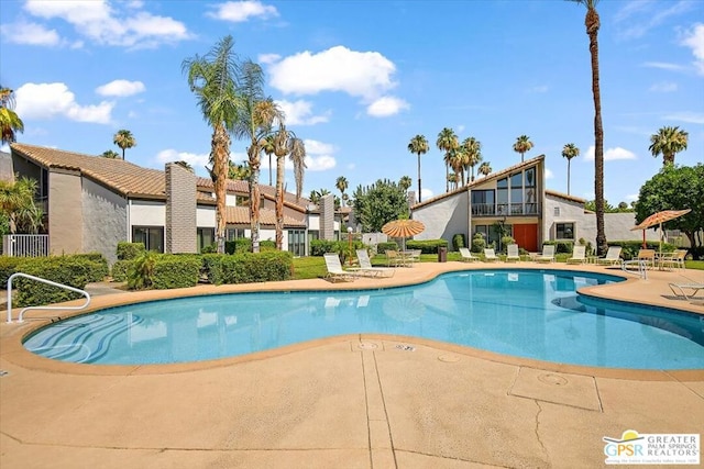 view of swimming pool with a patio area