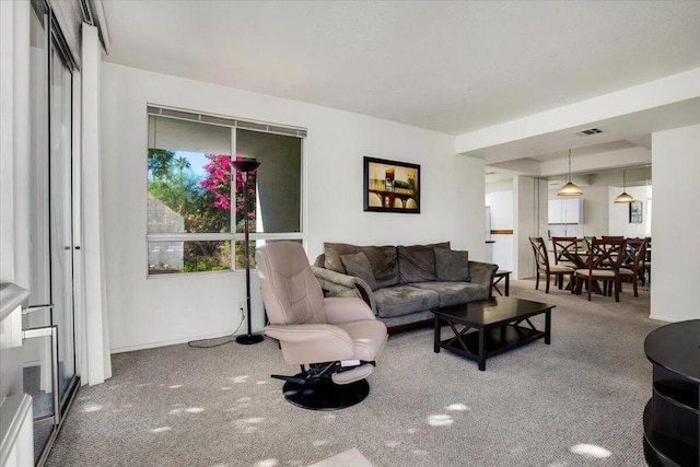 living room with carpet flooring