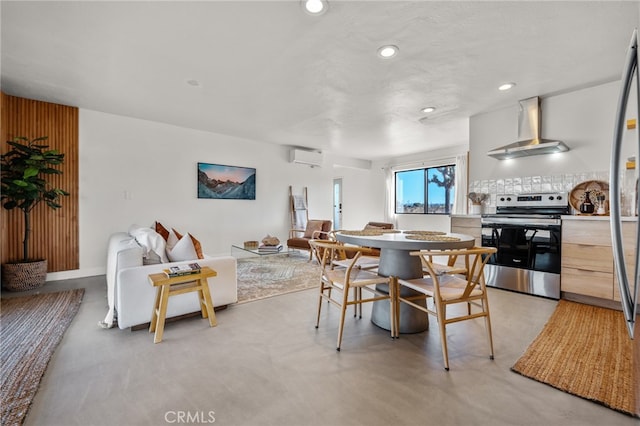 dining space featuring a wall mounted air conditioner