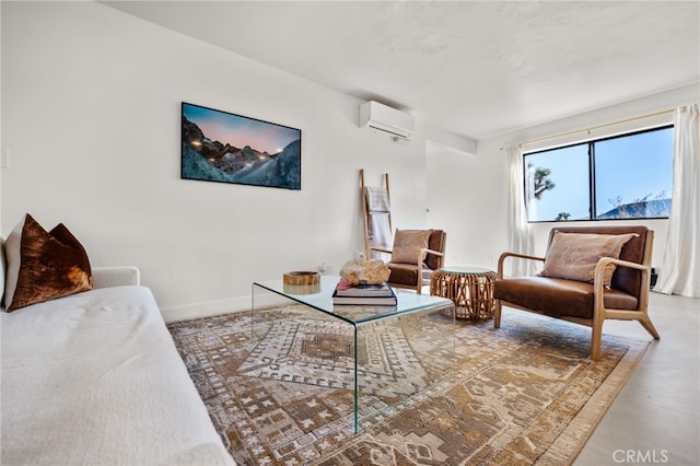 interior space with a wall unit AC and concrete flooring