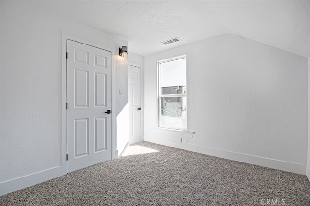 additional living space featuring lofted ceiling, a textured ceiling, carpet flooring, and a wealth of natural light