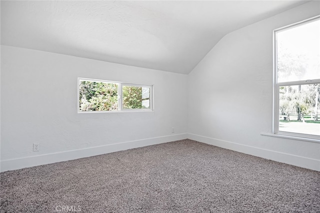 carpeted spare room with lofted ceiling and a textured ceiling