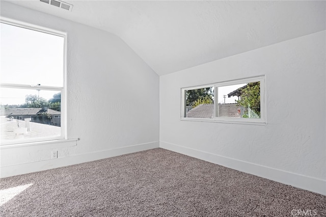 bonus room with a water view, lofted ceiling, and carpet floors