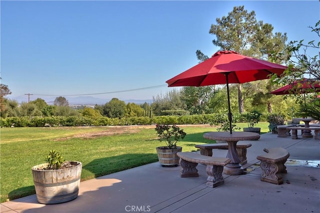 exterior space with a lawn and a patio area