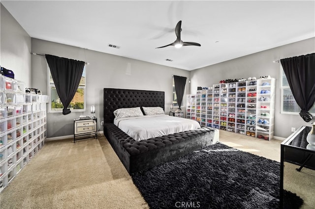 bedroom featuring carpet floors and ceiling fan