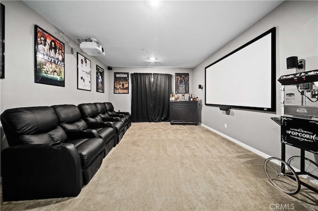 home theater room featuring carpet flooring