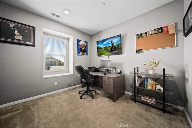 view of carpeted home office