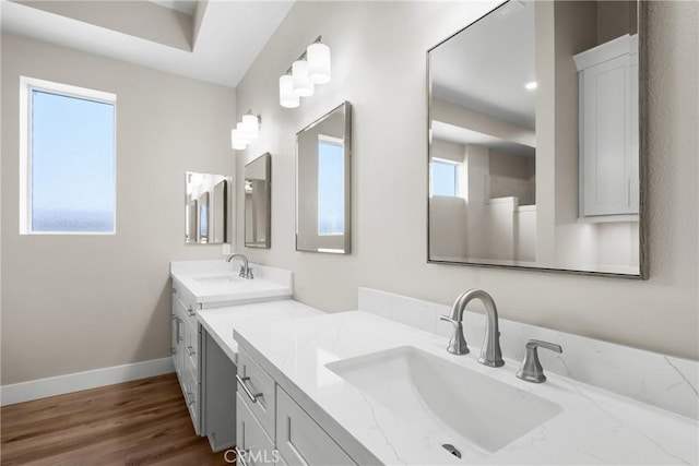 26176 Boulder View Ct, Menifee, CA 92584 - full bath with double vanity and wood finished floors