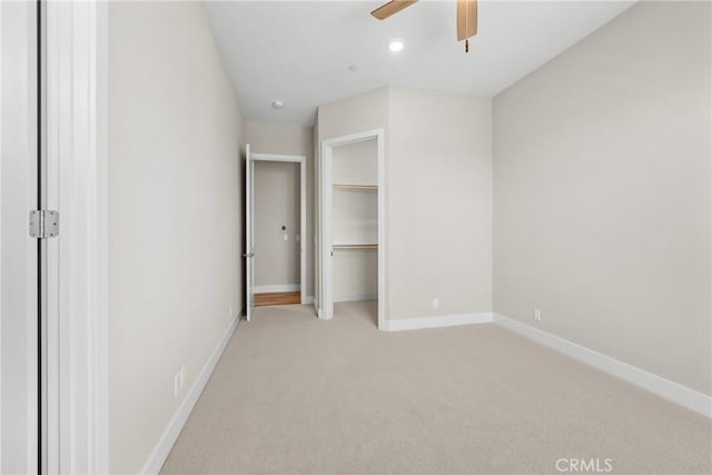 26176 Boulder View Ct, Menifee, CA 92584 - unfurnished bedroom with light carpet, ceiling fan, and recessed lighting