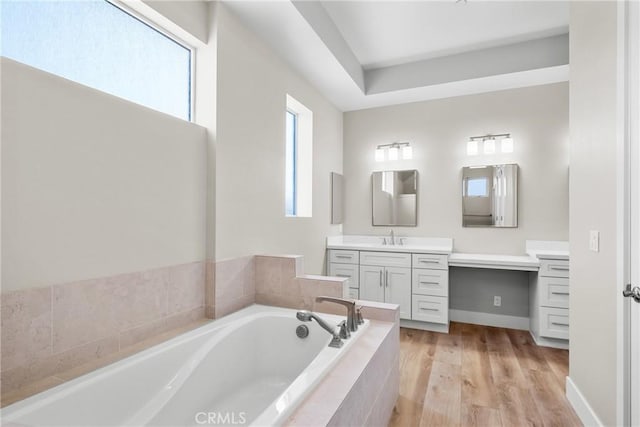 26176 Boulder View Ct, Menifee, CA 92584 - full bathroom with vanity, a bath, and wood finished floors