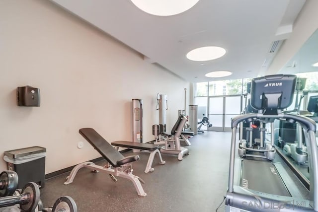 gym with floor to ceiling windows