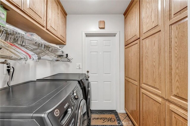 1317 Pacific St, Redlands, CA 92373 - laundry room with washer and dryer, cabinet space, and light tile patterned floors