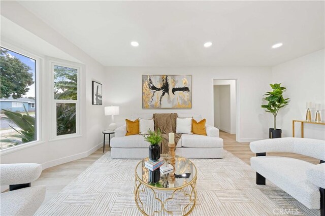 living room with light hardwood / wood-style flooring