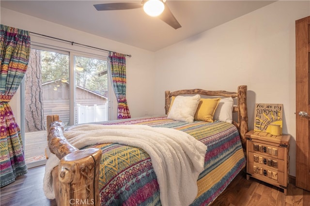 bedroom featuring dark wood-type flooring and ceiling fan