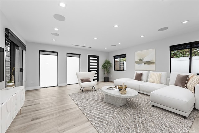 living room featuring light wood-type flooring