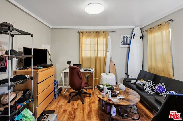 office area with hardwood / wood-style flooring