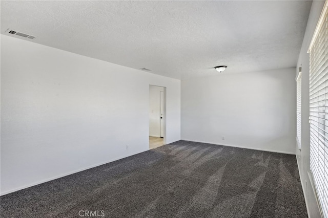 spare room featuring a textured ceiling and carpet flooring