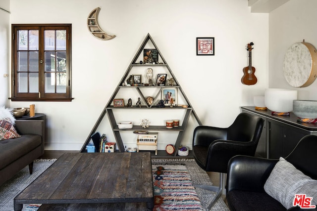 living room featuring french doors and hardwood / wood-style floors