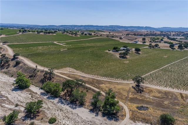 aerial view featuring a mountain view and a rural view