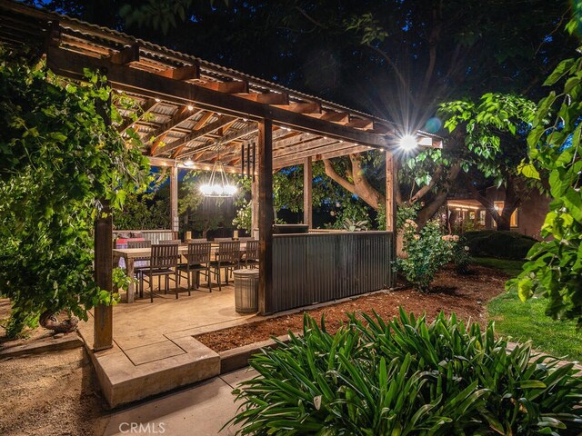 patio at twilight with a pergola