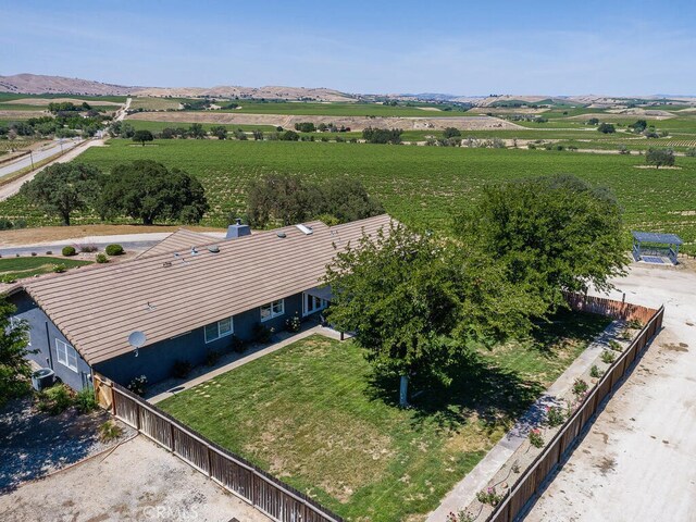 birds eye view of property featuring a mountain view and a rural view