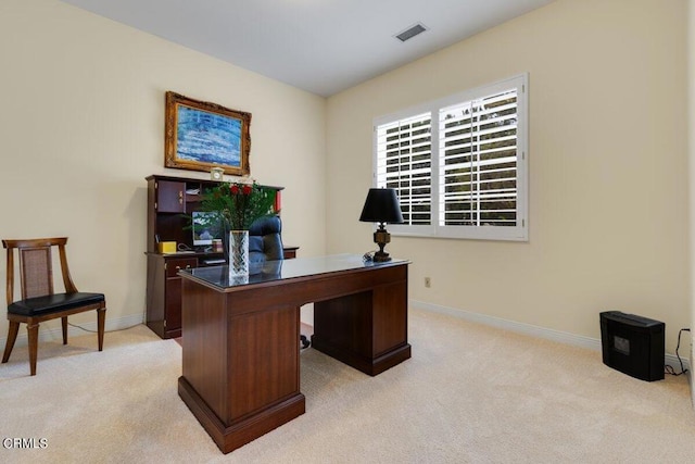 home office featuring light colored carpet