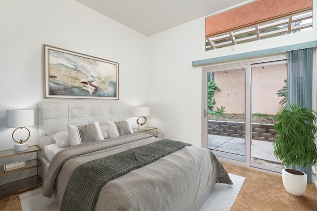 bedroom featuring access to exterior, light carpet, and multiple windows