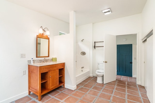 full bathroom featuring tile patterned floors, vanity, washtub / shower combination, and toilet