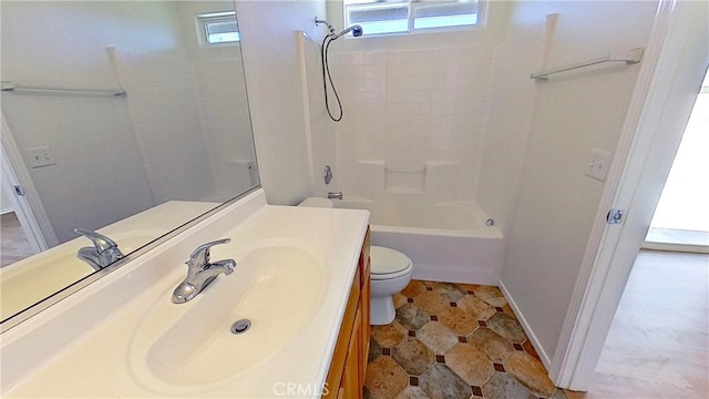 full bathroom with vanity, toilet, and bathing tub / shower combination