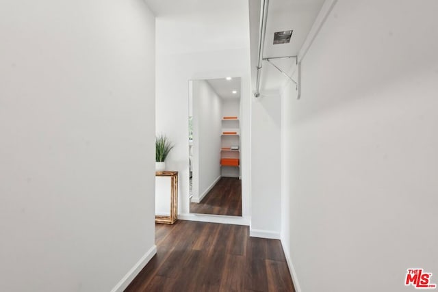 hallway featuring dark hardwood / wood-style flooring