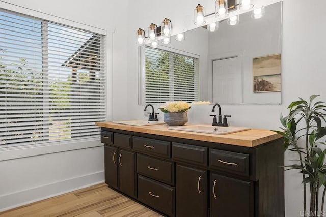 bathroom with hardwood / wood-style floors and vanity