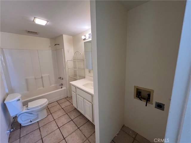 full bathroom with tile patterned floors, vanity, toilet, and shower / tub combination