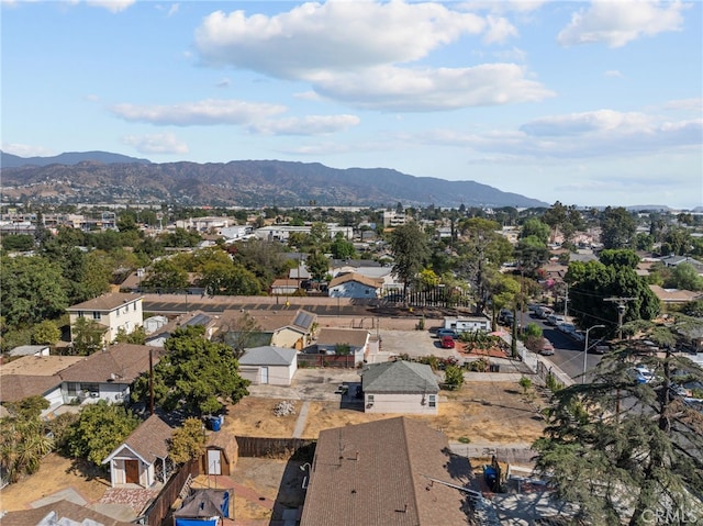 drone / aerial view featuring a mountain view