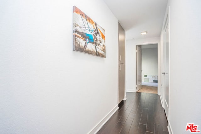 hall with dark hardwood / wood-style flooring