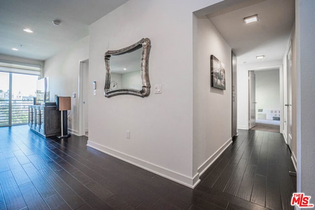 hall featuring dark wood-type flooring