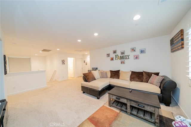 living room with light carpet