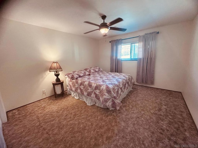 bedroom featuring carpet and ceiling fan