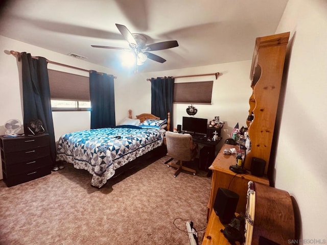 bedroom featuring carpet flooring and ceiling fan